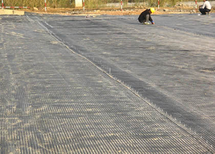Polyester geogrid on a construction site.